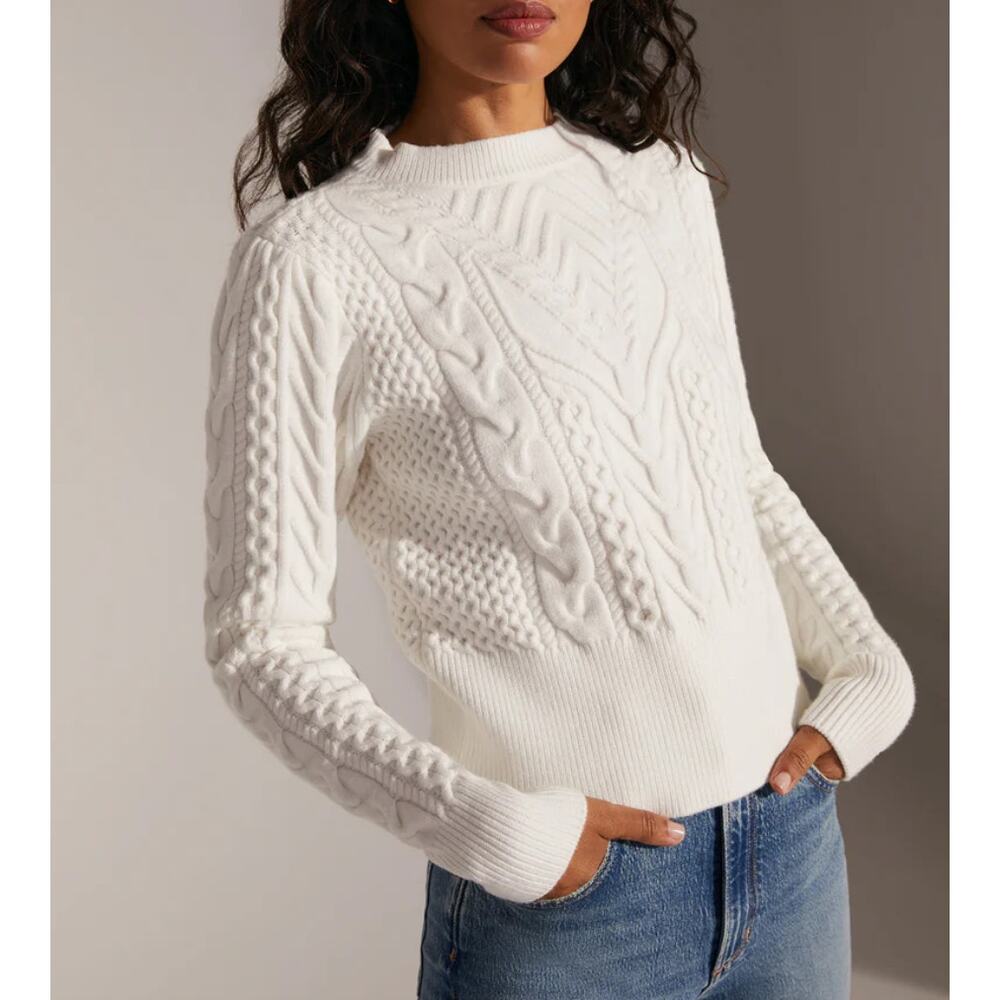 Favorite Daughter Cable Knit Crewneck Sweater in White